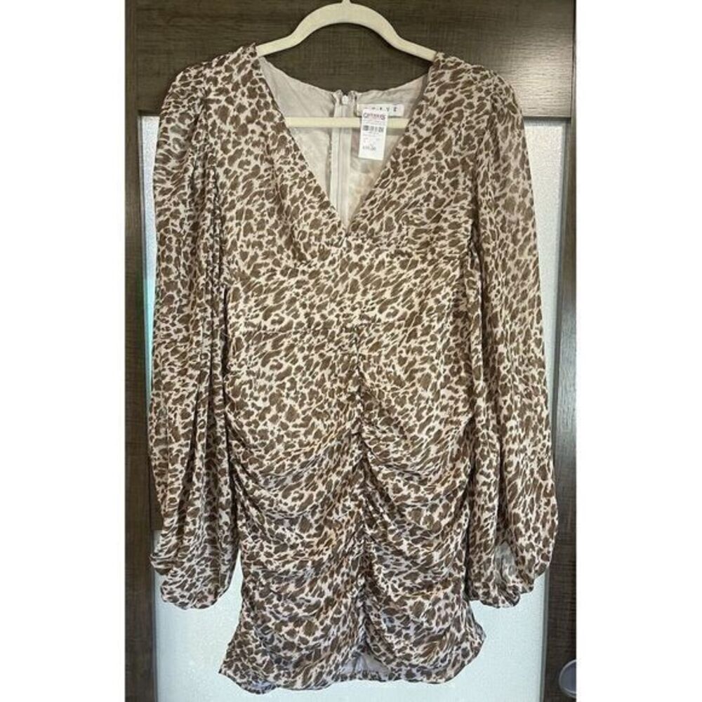 NEW HYFVE Leopard‎ Print Balloon Sleeves Ruched Dress Sz Small